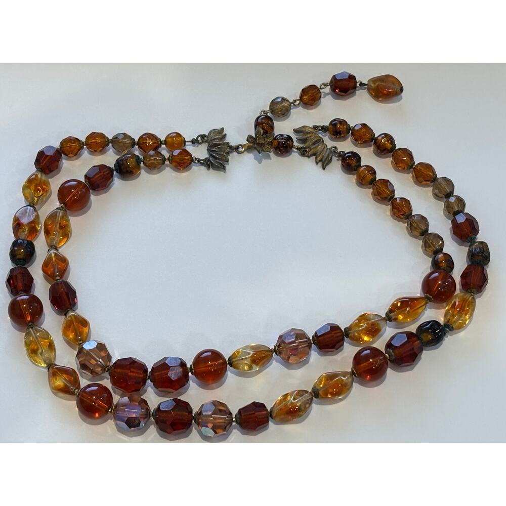 Vintage De Mario Topaz Glass Beaded Necklace Art Glass
